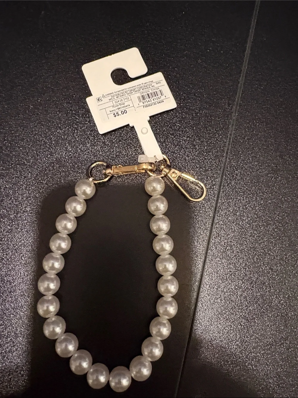 a new day Pearl Beaded Wristlet with Gold Hardware Strap